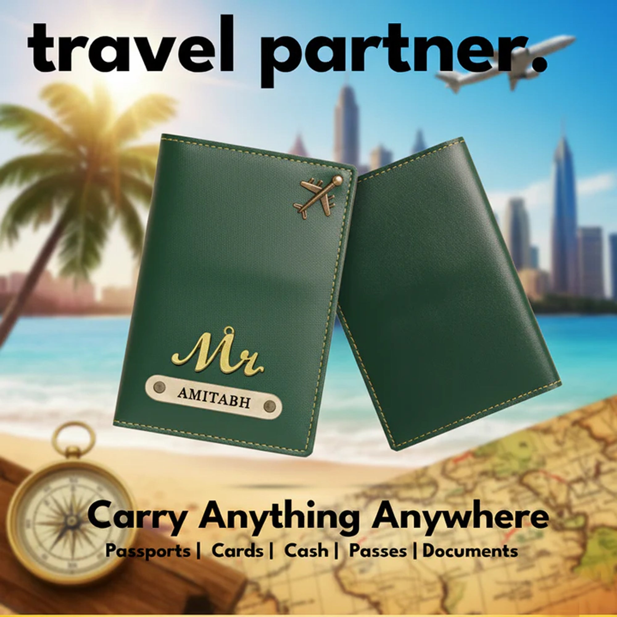 Personalized Faux Leather Passport Cover with Name