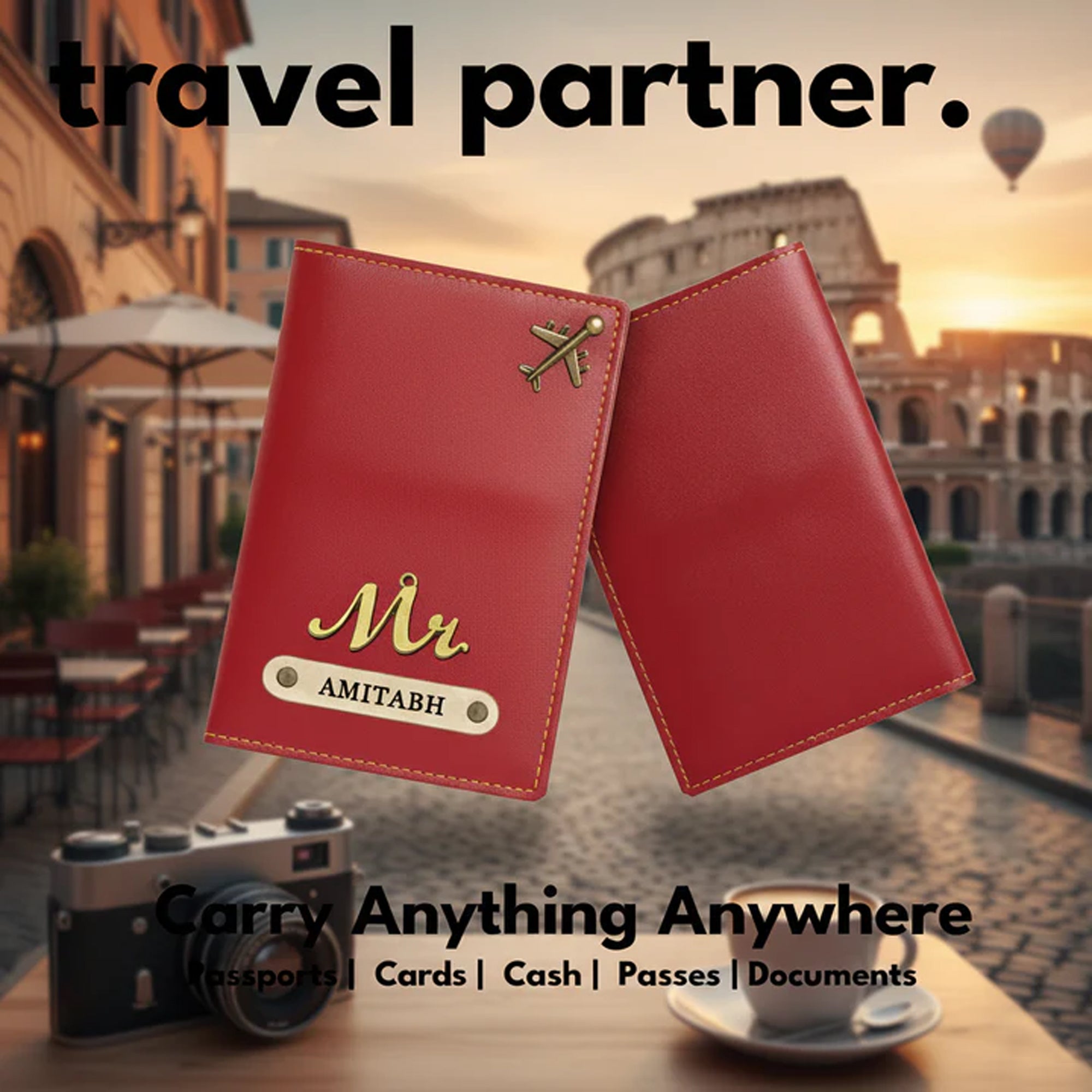 Personalized Faux Leather Passport Cover with Name